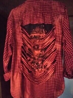 Upcycled Bleached Flannel Shirt W/ Custom Shredded FREDDY KRUGER patch